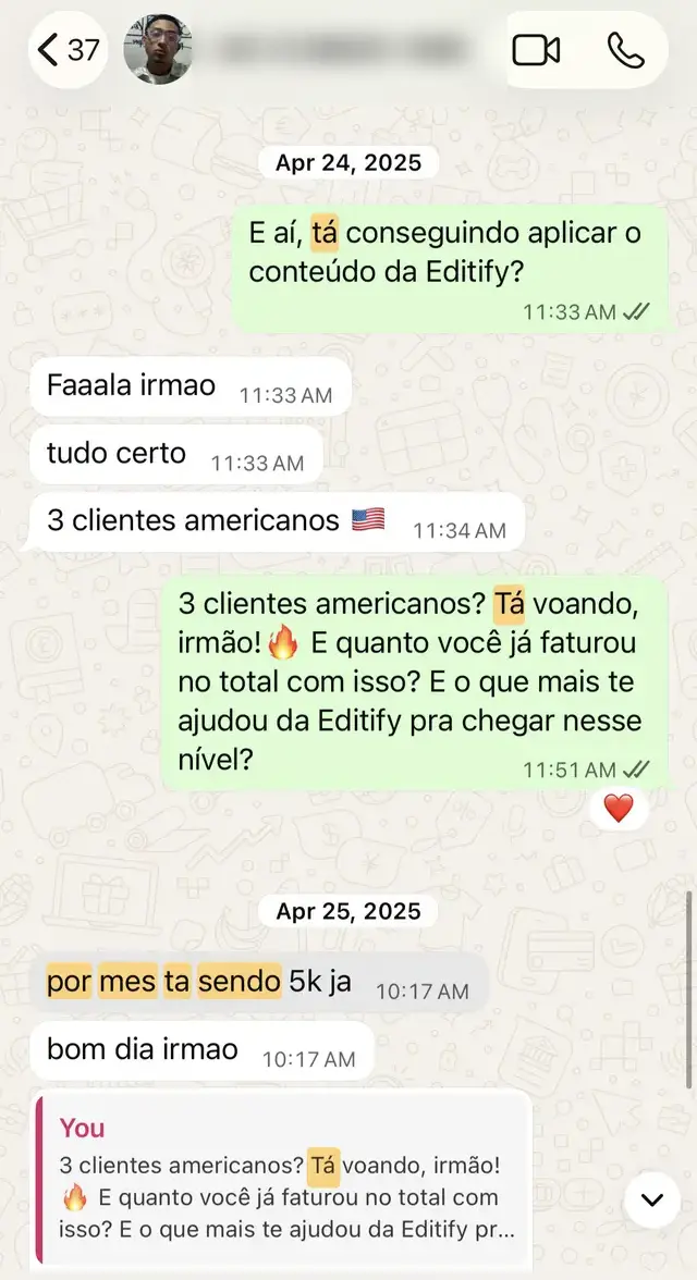 Conversa com aluno da Editify 8