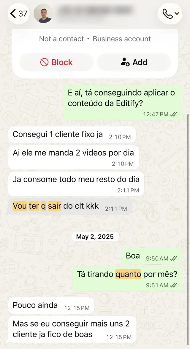 Conversa com aluno da Editify 11