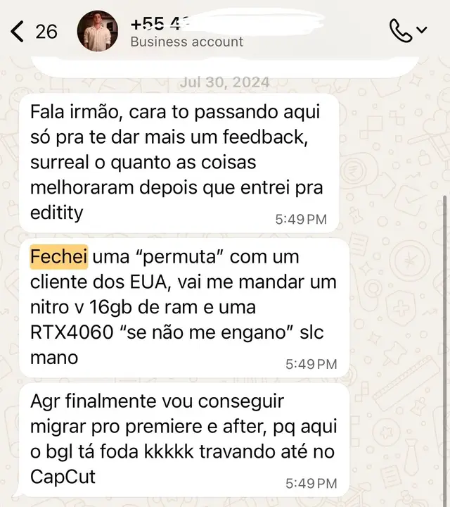 Fechou permuta com cliente dos EUA
